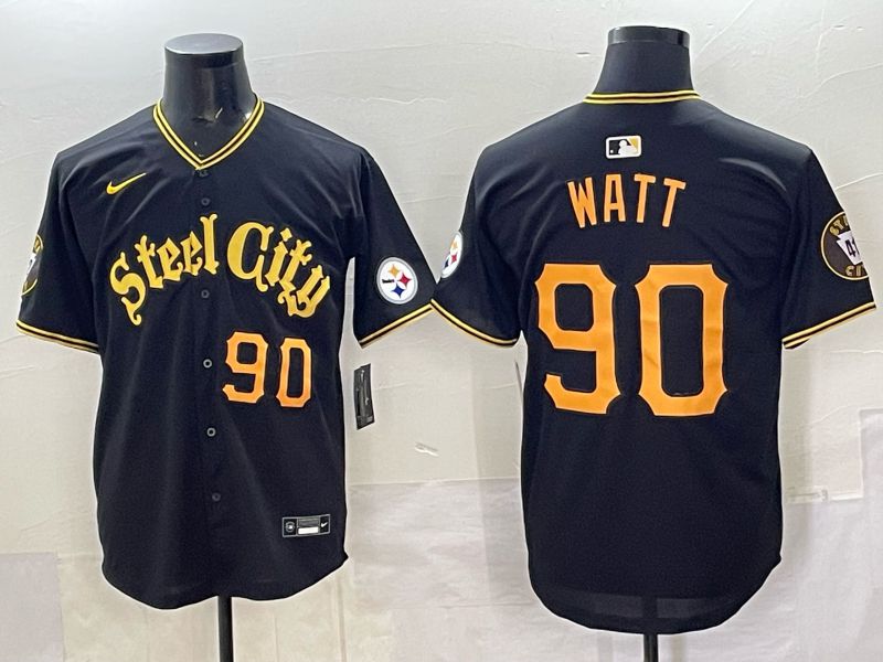 Men 2025 Nike Pittsburgh Steelers #90 Watt Black Limited NFL Jersey style 041